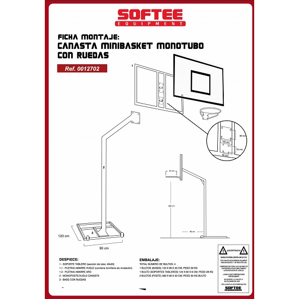 Juego de 2 canastas Minibasket Softee monotubular