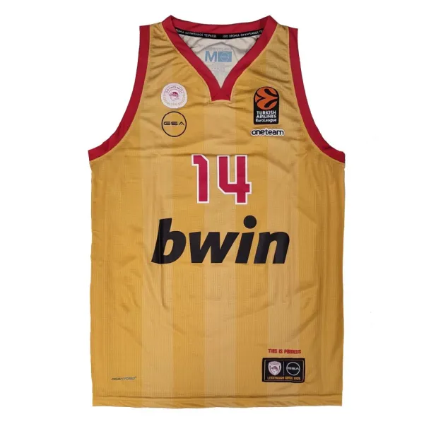 Camiseta Aleksander Vezenkov Euroliga Olympiacos dorada tercera equipacion vista frontal