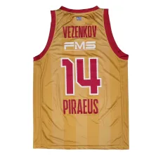 Camiseta Aleksander Vezenkov Euroliga Olympiacos dorada tercera equipacion vista trasera