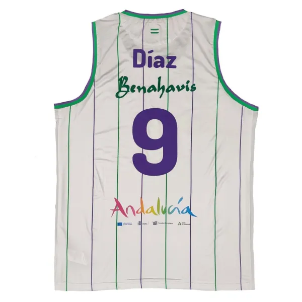 Camiseta Alberto Diaz Unicaja Malaga blanca segunda equipación Liga Endesa vista trasera