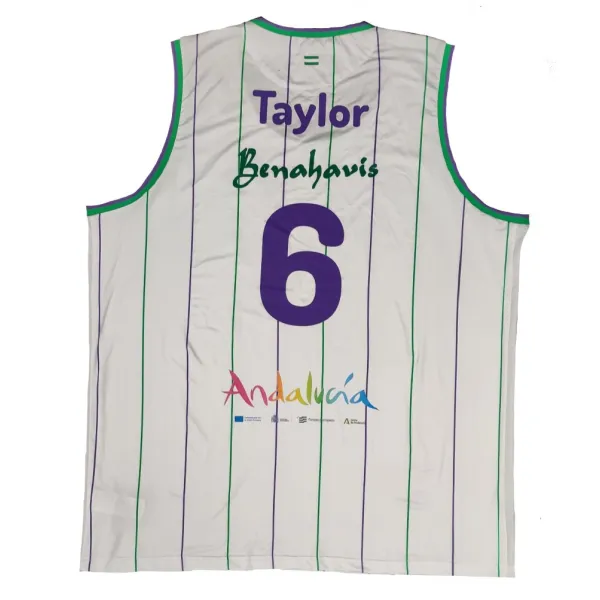 Camiseta Kameron Taylor Unicaja Malaga blanca Liga Endesa vista trasera